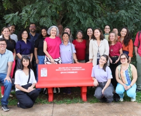 Inauguração dos Banco Vermelho da FUP, espaço de reflexão contra o feminicídio, nas celebrações do Dia Internacional da Mulher (8m-2026). 09 de março de 2026. Foto: Beto Monteiro Ascom GRE