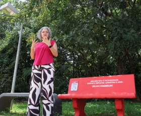 Inauguração dos Banco Vermelho da FUP, espaço de reflexão contra o feminicídio, nas celebrações do Dia Internacional da Mulher (8m-2026). 09 de março de 2026. Foto: Beto Monteiro Ascom GRE