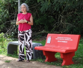 Inauguração dos Banco Vermelho da FUP, espaço de reflexão contra o feminicídio, nas celebrações do Dia Internacional da Mulher (8m-2026). 09 de março de 2026. Foto: Beto Monteiro Ascom GRE